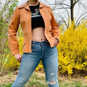 Vintage Belle Saunders Terracotta Leather Suede Shirt Jacket Ultrasuede